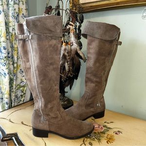 Calvin Klein Tan Taupe Suede Knee High Riding Boots Gladys 7.5